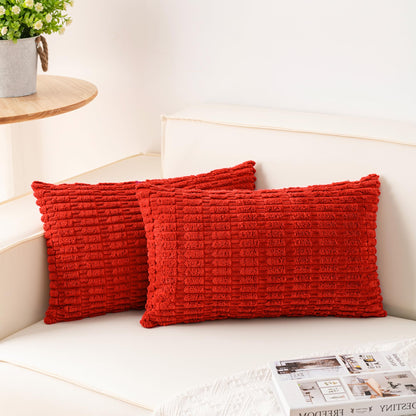 Pack of 2 Corduroy Decorative Throw Pillow Covers 18x18 Inch, Cream White