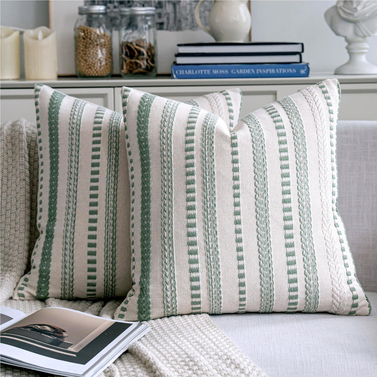Cethom Navy Blue Boho Throw Pillow Covers 18x18 Inch Set of 2, Stripe Textured Decorative Couch Pillow Cases for Bed, Sofa, Living Room, Bedroom, Farmhouse Home Accent Cushion Covers