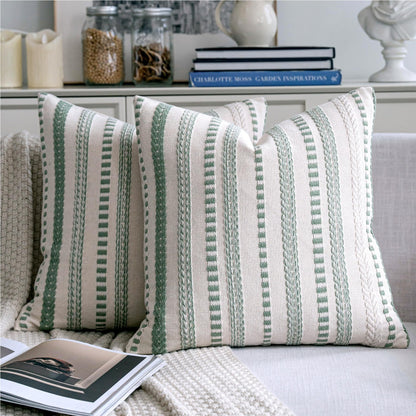 Cethom Navy Blue Boho Throw Pillow Covers 18x18 Inch Set of 2, Stripe Textured Decorative Couch Pillow Cases for Bed, Sofa, Living Room, Bedroom, Farmhouse Home Accent Cushion Covers