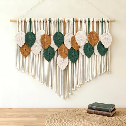 Tempospark Macrame Wall Hanging, 43"x32" Boho Wall Tapestry, Large Wall Art for Bedroom, Living Room, Dining Room, Nursery, Gallery, Office (Leaf&Bead)