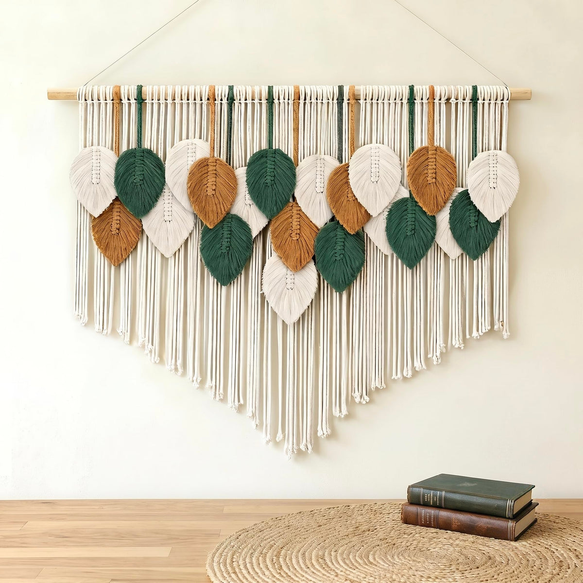 Tempospark Macrame Wall Hanging, 43"x32" Boho Wall Tapestry, Large Wall Art for Bedroom, Living Room, Dining Room, Nursery, Gallery, Office (Leaf&Bead)