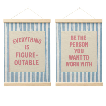 FGFK Everything Is Figureoutable Positive Affirmations Wall Art Poster Hanger Frame, Retro Pink and Green Inspirational Canvas Prints Framed Wall Decor for Office Classroom Home Bedroom, 12x16 Inch