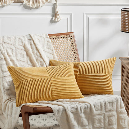 Fancy Homi 2 Packs Rust Boho Decorative Throw Pillow Covers 18x18 Inch for Couch Bed Sofa, Farmhouse Fall Home Decor, Soft Corss Corduroy Patchwork Textured Terracotta Accent Cushion Case 45x45 cm