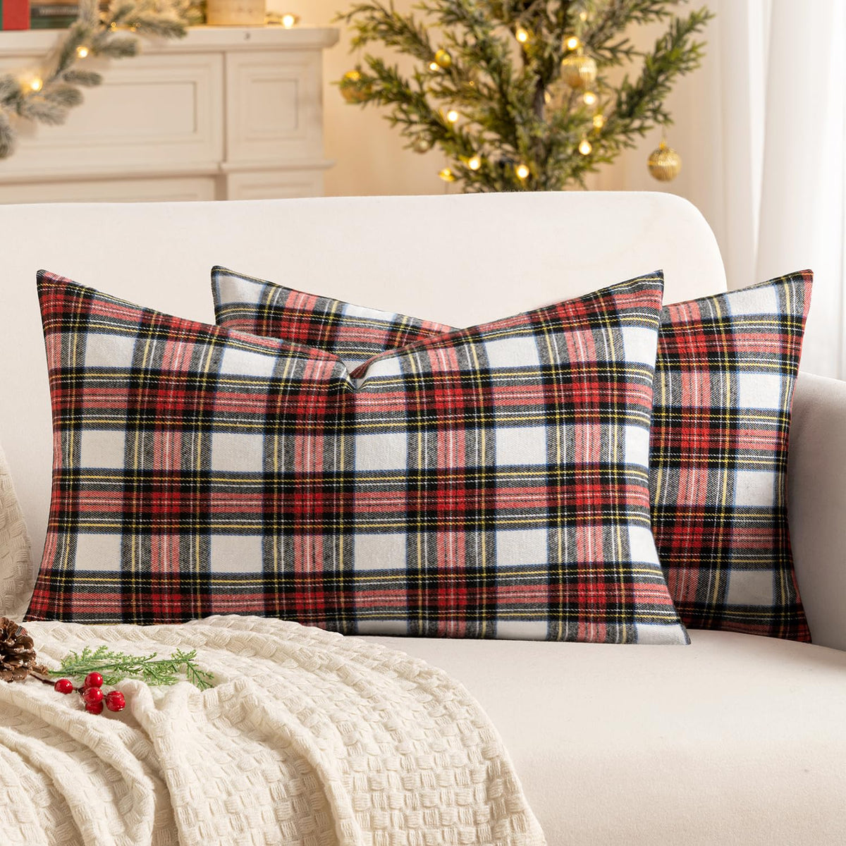 MIULEE Fall Plaid Pillow Covers Scottish Tartan 18x18 Terracotta Brown