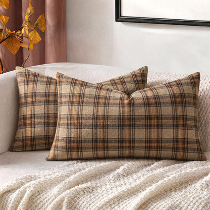 MIULEE Fall Plaid Pillow Covers Scottish Tartan 18x18 Terracotta Brown