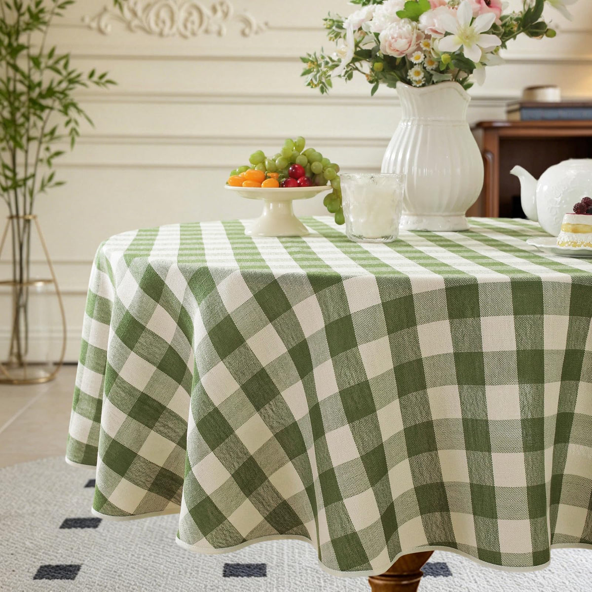 Alsoo Checkered Tablecloth Rectangle Gingham Table Cloth Washable Cotton Linen Fall Thanksgiving Buffalo Plaid Table Cover for Picnic Kitchen Dining Room, Orange and White, 60 * 75 inch