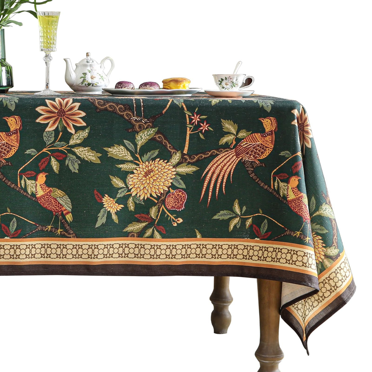 ISAENNE Designer French Linen Rectangular Tablecloth,118"x67"-Cornucopia