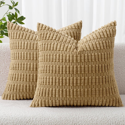 MIULEE Corduroy Decorative Throw Pillow Covers 18x18 Cream White Pack of 2