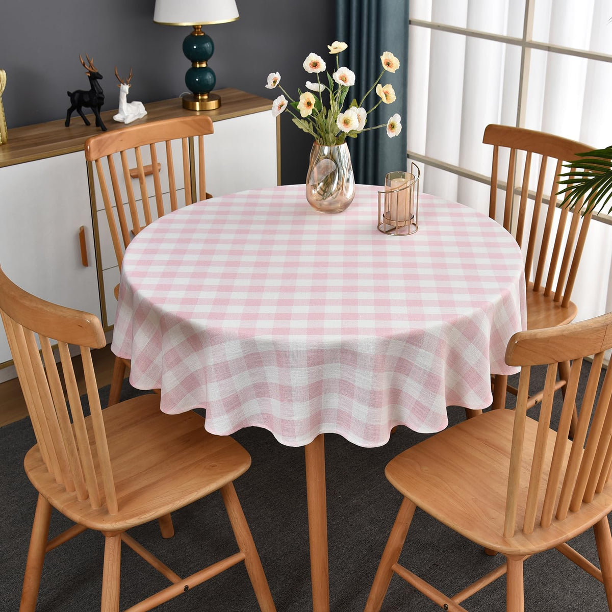 Gingham Tablecloth Rectangle Table Cloth Heavy Duty Cotton Checkered Table Cover for Spring Picnic Kitchen Dining(C-Beige, 52x70 inch)