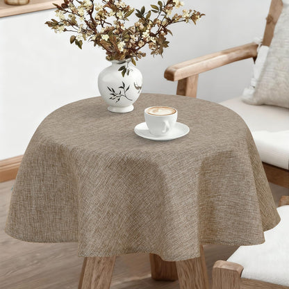 JIUZHEN Round Table Cloth Faux Linen Farmhouse Tablecloth Wrinkle and Stain Resistant Decorative Fabric Table Cover for Kitchen, Dining Room, Parties and Camping, Beige, 120 Inch Round