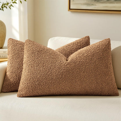 MIULEE 20x20 Decorative Boucle Couch Pillow Covers Brown