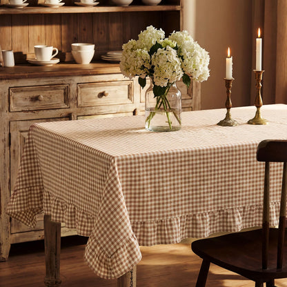 Mindsoft Light Pink Gingham Ruffled Tablecloth, 52 x 70 Inches, Rectangle