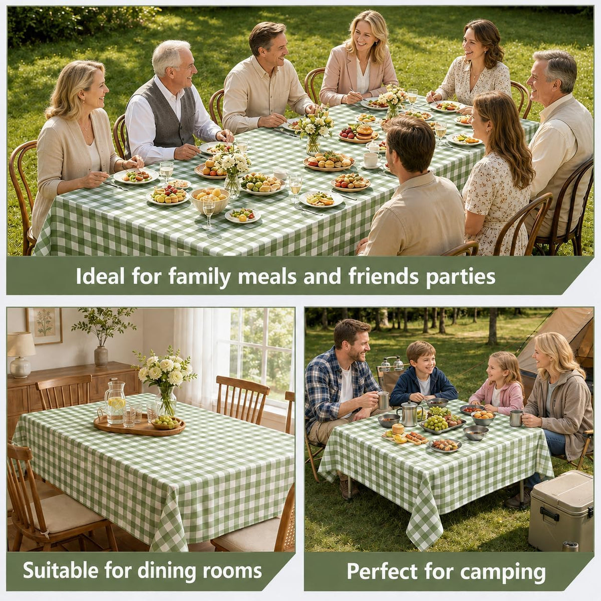 6 Pcs Sage Green Gingham Tablecloths, Checkered Table Covers 54 x 108 Inch