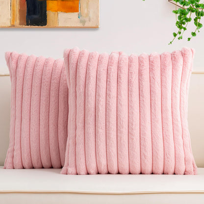Pack of 2 Faux Fur Christmas Throw Pillow Covers 18x18 Inch, Cream White