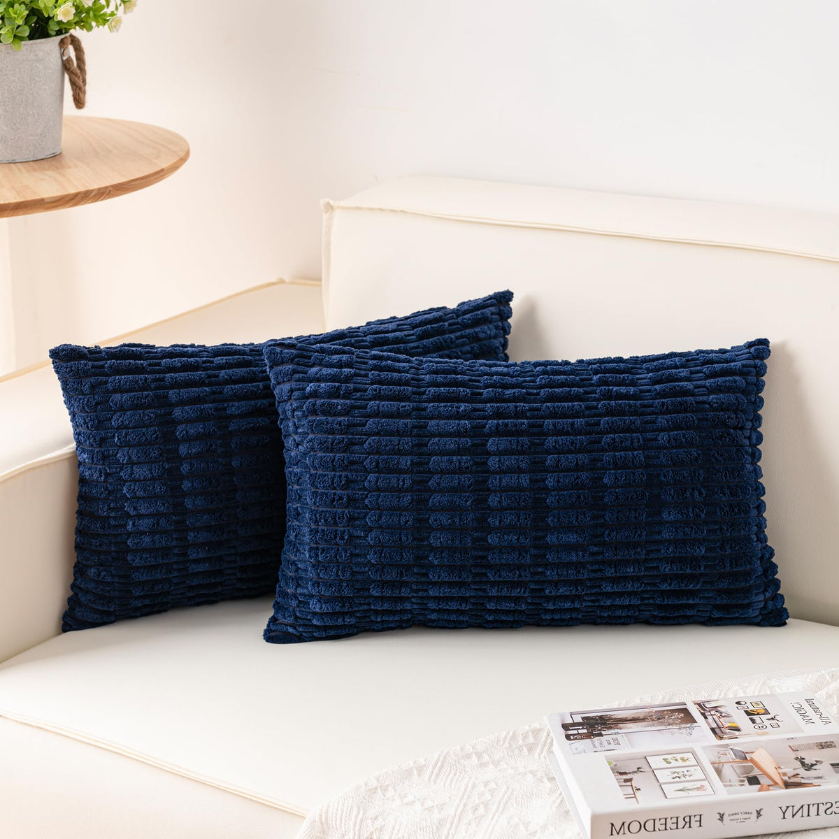 Pack of 2 Corduroy Decorative Throw Pillow Covers 18x18 Inch, Cream White