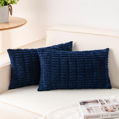 Pack of 2 Corduroy Decorative Throw Pillow Covers 18x18 Inch, Cream White