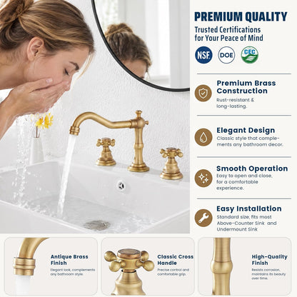 8" 2 Handles 3 Holes Bathroom Sink Faucet Antique Brass
