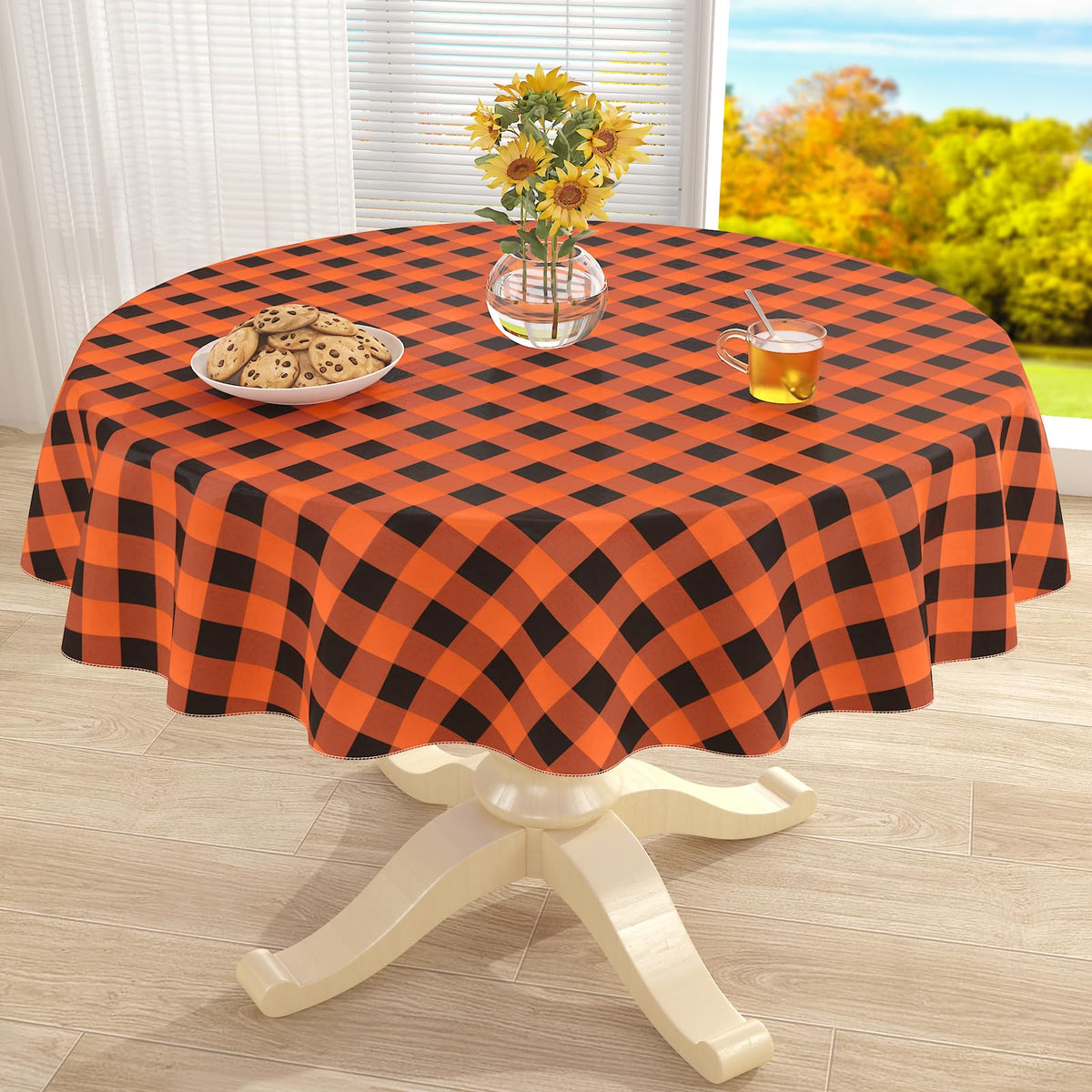 misaya Rectangular Waterproof Vinyl Table Cloth, Flannel Backed Tablecloth