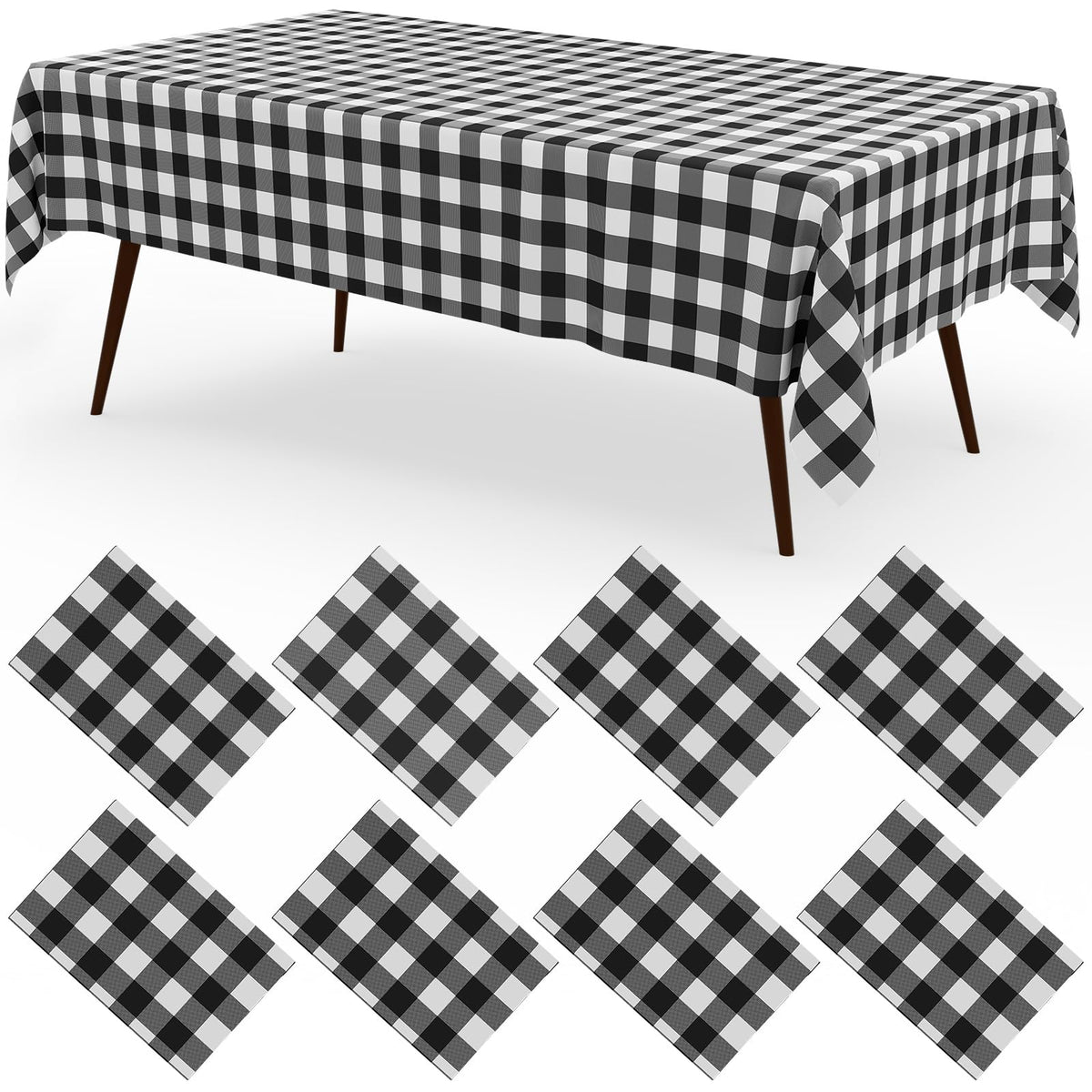 misaya 8 Packs Buffalo Disposable Table Cloth, 54 x 108 Inch Waterproof Plastic Tablecloth, Rectangle Khaki and White Checkered Table Covers for Picnic, Birthday, Party