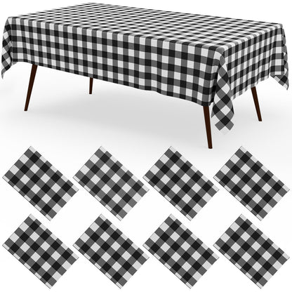misaya 8 Packs Buffalo Disposable Table Cloth, 54 x 108 Inch Waterproof Plastic Tablecloth, Rectangle Khaki and White Checkered Table Covers for Picnic, Birthday, Party