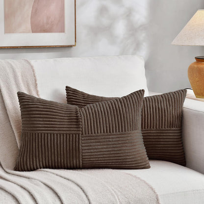 Fancy Homi 2 Packs Rust Boho Decorative Throw Pillow Covers 18x18 Inch for Couch Bed Sofa, Farmhouse Fall Home Decor, Soft Corss Corduroy Patchwork Textured Terracotta Accent Cushion Case 45x45 cm