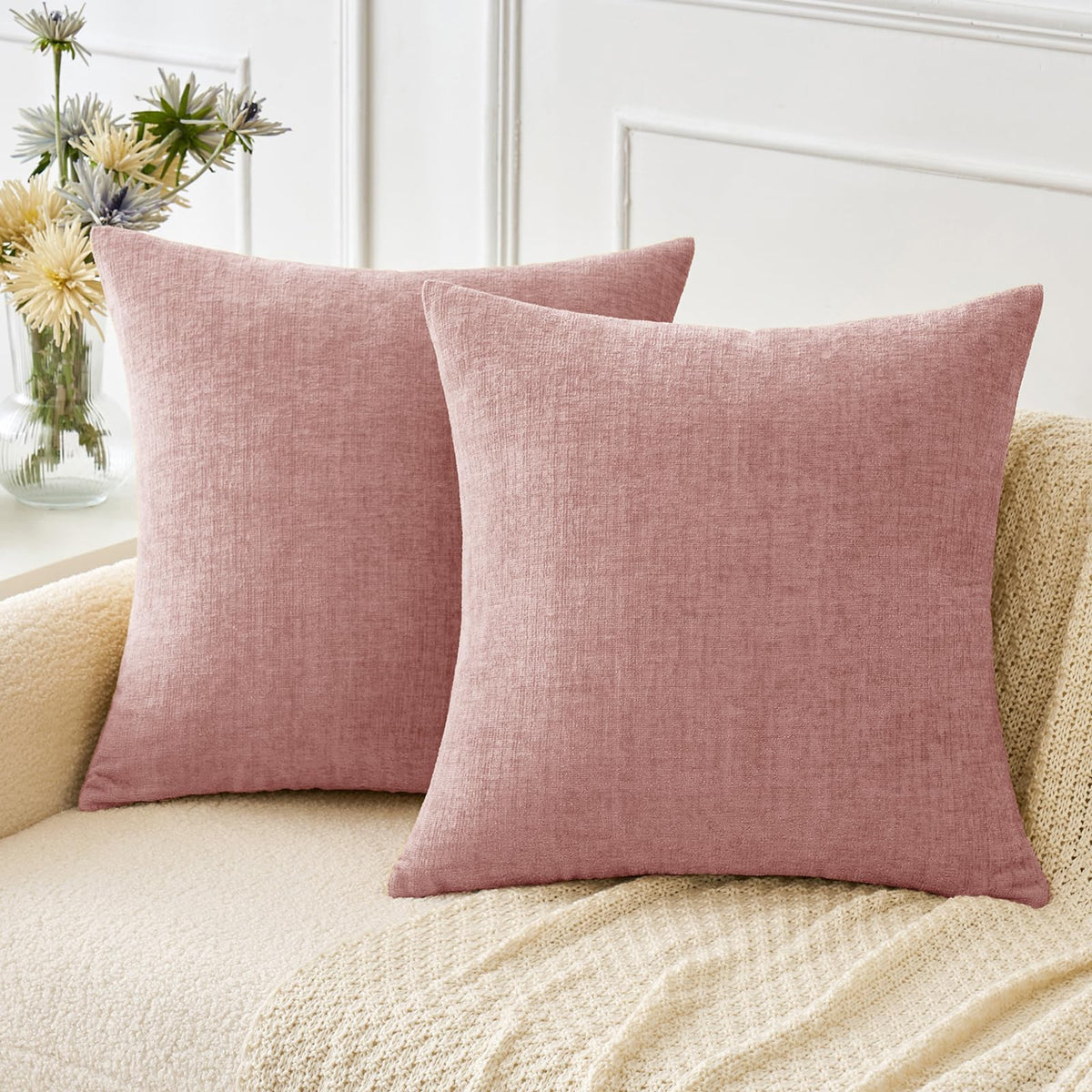MIULEE Soft Chenille Fall Throw Pillow Covers Burnt Orange 18x18 Pack of 2