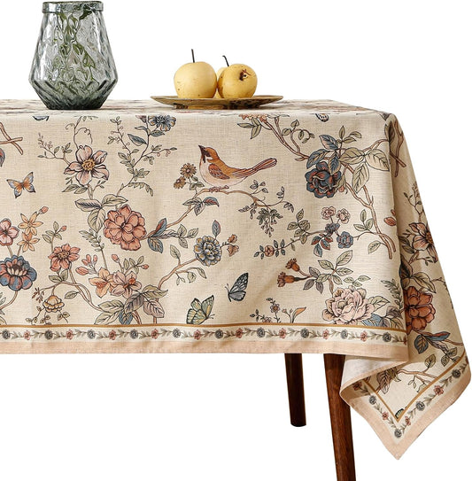 ISAENNE Designer French Linen Rectangular Tablecloth,118"x67"-Cornucopia