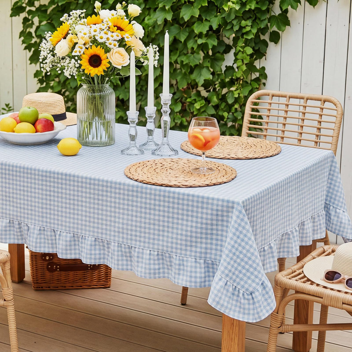Mindsoft Light Pink Gingham Ruffled Tablecloth, 52 x 70 Inches, Rectangle