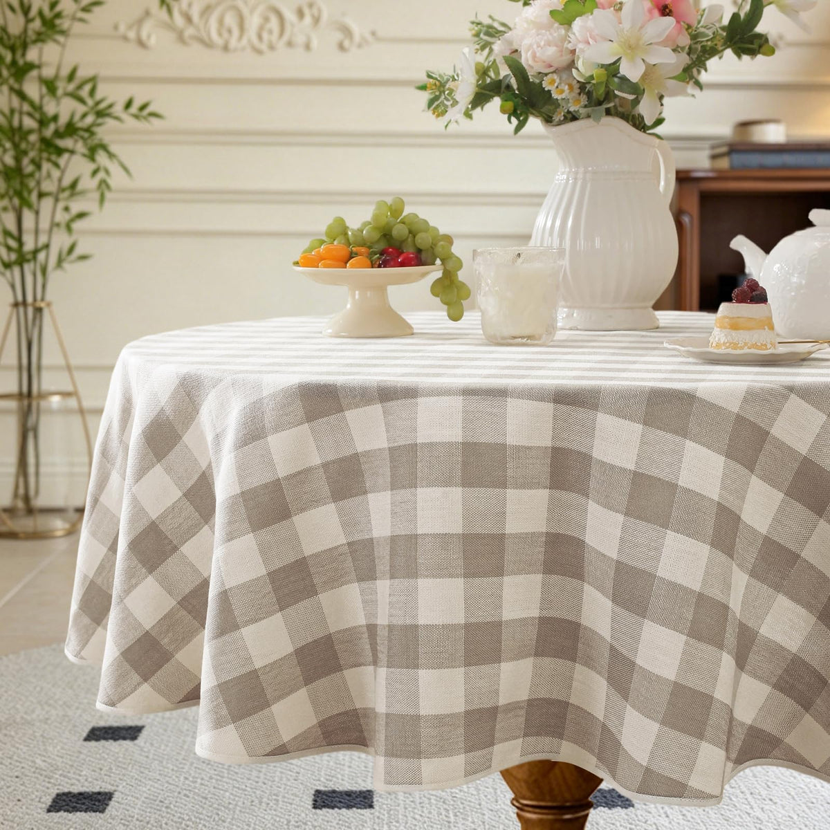 Alsoo Checkered Tablecloth Rectangle Gingham Table Cloth Washable Cotton Linen Fall Thanksgiving Buffalo Plaid Table Cover for Picnic Kitchen Dining Room, Orange and White, 60 * 75 inch