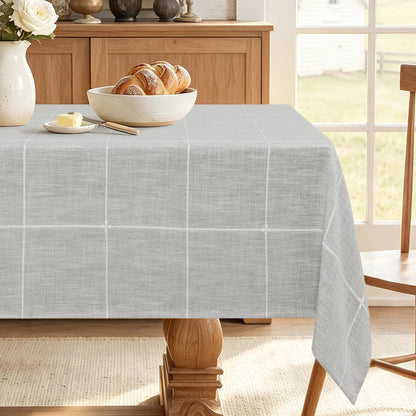 JIUZHEN Round Table Cloth Faux Linen Farmhouse Tablecloth Wrinkle and Stain Resistant Decorative Fabric Table Cover for Kitchen, Dining Room, Parties and Camping, Beige, 120 Inch Round