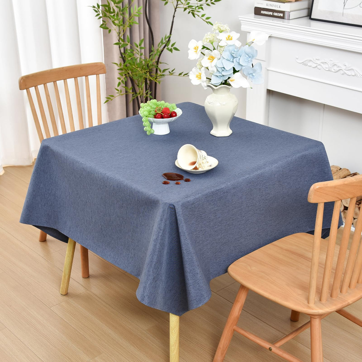 Wolkemer Oval Tablecloth 60 x 102 Inches Faux Linen Water Resistant