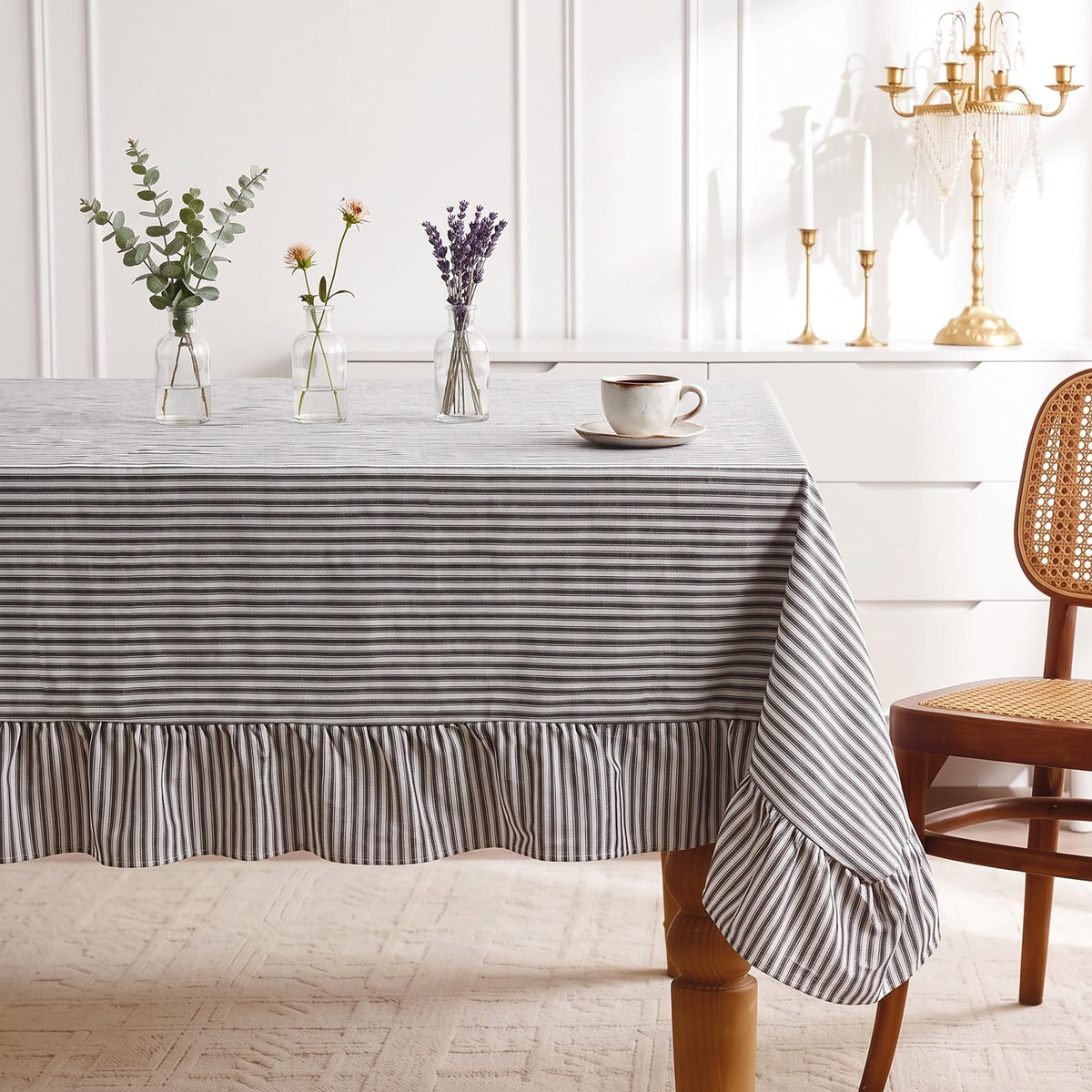 Moukeren 60 x 120 in Farmhouse Ruffle Striped Tablecloth, Pink, Striped