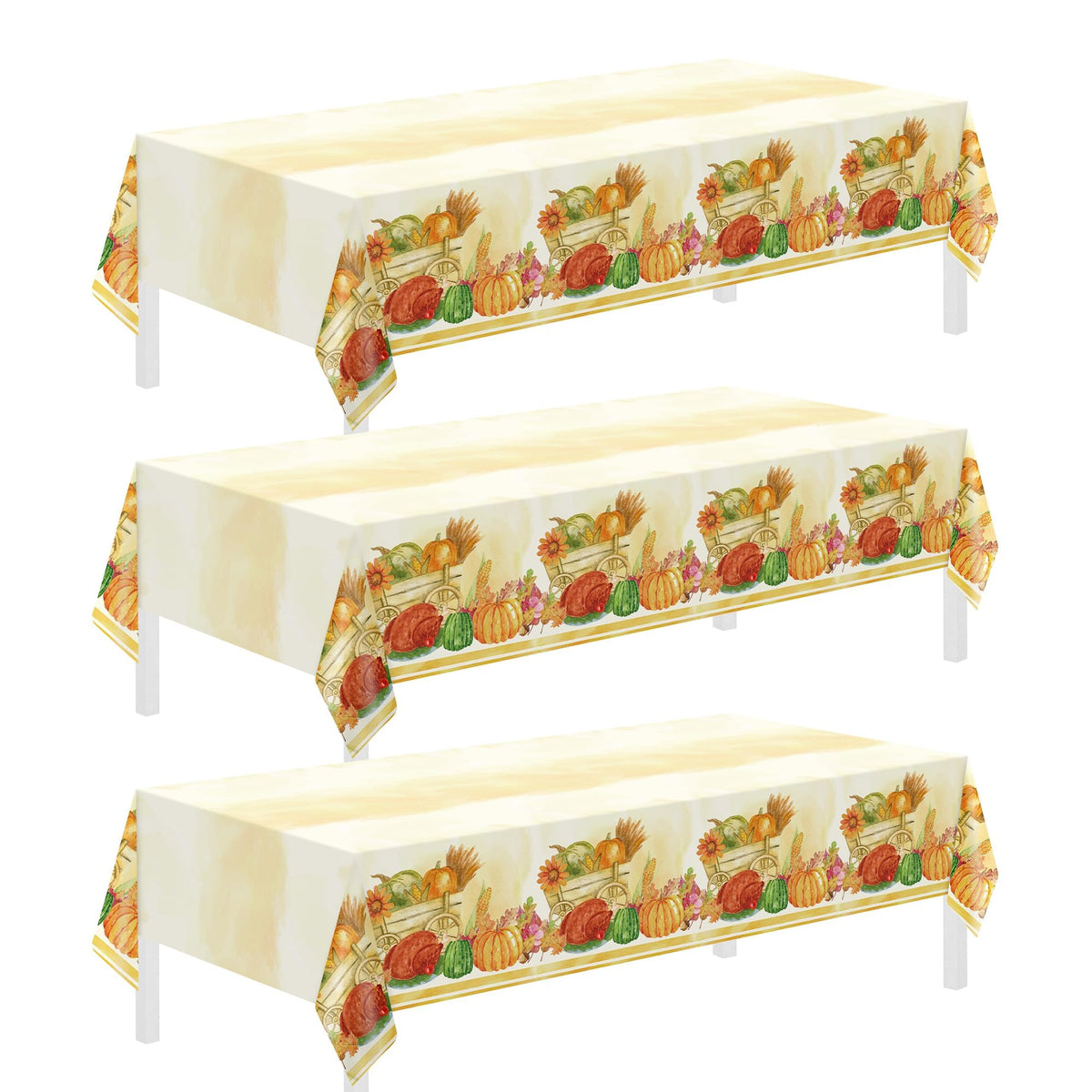 3 Pack Thanksgiving Disposable Tablecloths,54 x 108 Inch Thanksgiving Decorations,Give Thanks Table Cloth for Rectangular,Pumpkin Maple Tablecloths for Home,Party,Outdoor Picnic,Fall Theme,Baby Shower