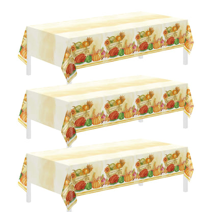 3 Pack Thanksgiving Disposable Tablecloths,54 x 108 Inch Thanksgiving Decorations,Give Thanks Table Cloth for Rectangular,Pumpkin Maple Tablecloths for Home,Party,Outdoor Picnic,Fall Theme,Baby Shower
