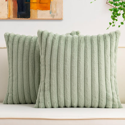 Pack of 2 Faux Fur Christmas Throw Pillow Covers 18x18 Inch, Cream White