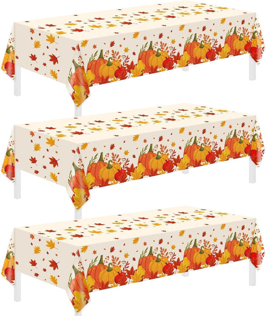 3 Pack Thanksgiving Disposable Tablecloths,54 x 108 Inch Thanksgiving Decorations,Give Thanks Table Cloth for Rectangular,Pumpkin Maple Tablecloths for Home,Party,Outdoor Picnic,Fall Theme,Baby Shower