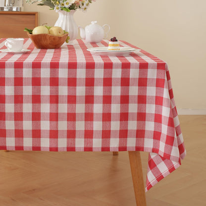 Alsoo Checkered Tablecloth Rectangle Gingham Table Cloth Washable Cotton Linen Fall Thanksgiving Buffalo Plaid Table Cover for Picnic Kitchen Dining Room, Orange and White, 60 * 75 inch