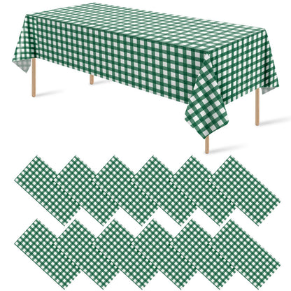 12 Pack Blue and White Plastic Checkered Tablecloth, Premium Decorative Disposable Blue Gingham Plaid Table Cloths for Parties, Rectangle Party Table Cover for Picnic Farm Birthday Wedding, 54x108Inch