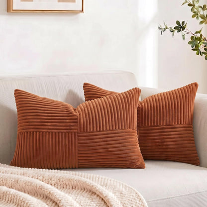Fancy Homi 2 Packs Rust Boho Decorative Throw Pillow Covers 18x18 Inch for Couch Bed Sofa, Farmhouse Fall Home Decor, Soft Corss Corduroy Patchwork Textured Terracotta Accent Cushion Case 45x45 cm