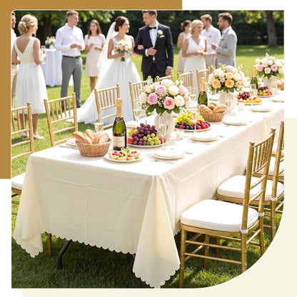 NatNarr 3 Pack Ivory Tablecloths, 54 x 108 Inch Scalloped Party Table Cover