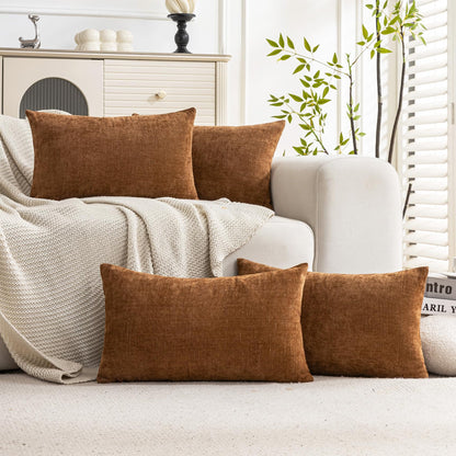 Set of 4 Soft Textured Throw Pillow Covers 18x18 Inch Cozy Decorative Farmhouse Cushion Cover Square Accent Pillow Cases for Bed Couch Sofa Living Room, Beige Taupe Brown