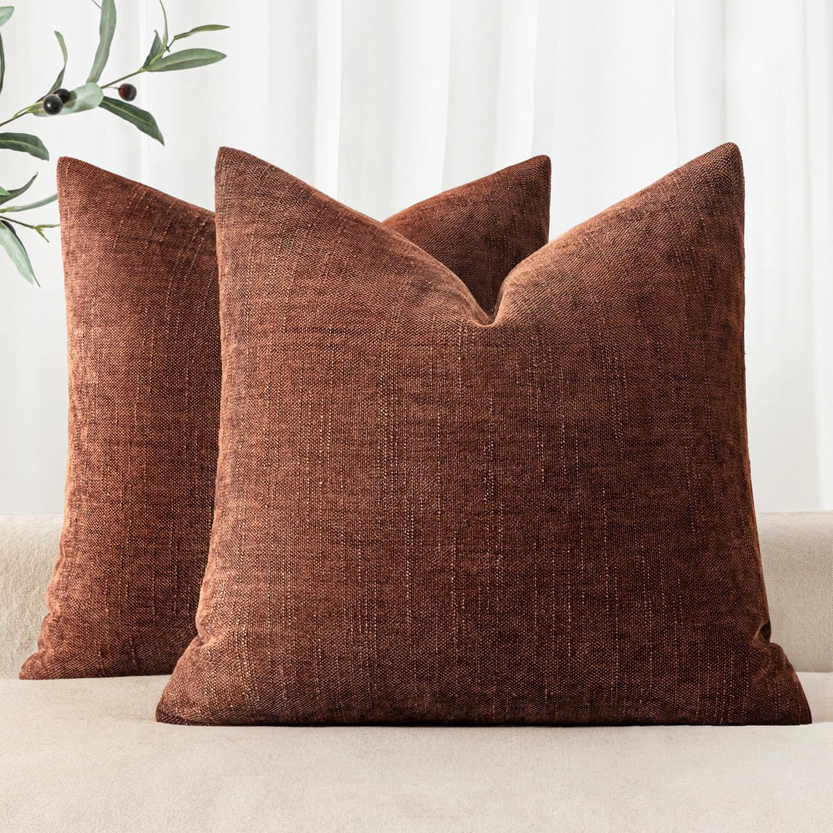 MIULEE Textured Chenille Throw Pillow Covers 20x20 Inch Taupe Grey