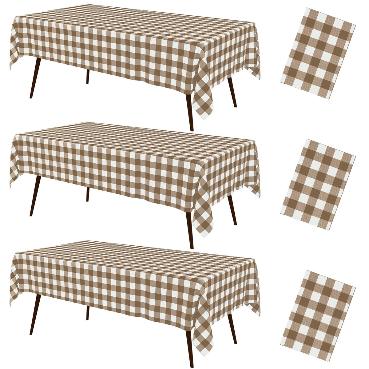 misaya 3 Packs Khaki White Buffalo Gingham Plastic Disposable Table Cloth
