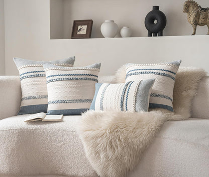 Cethom Boho Throw Pillow Covers 18x18 Inch Set of 2, Blue Textured Decorative Couch Pillow Cases for Farmhouse Home Decor, Accent Cushion Cover for Sofa, Bed, Living Room, Bedroom
