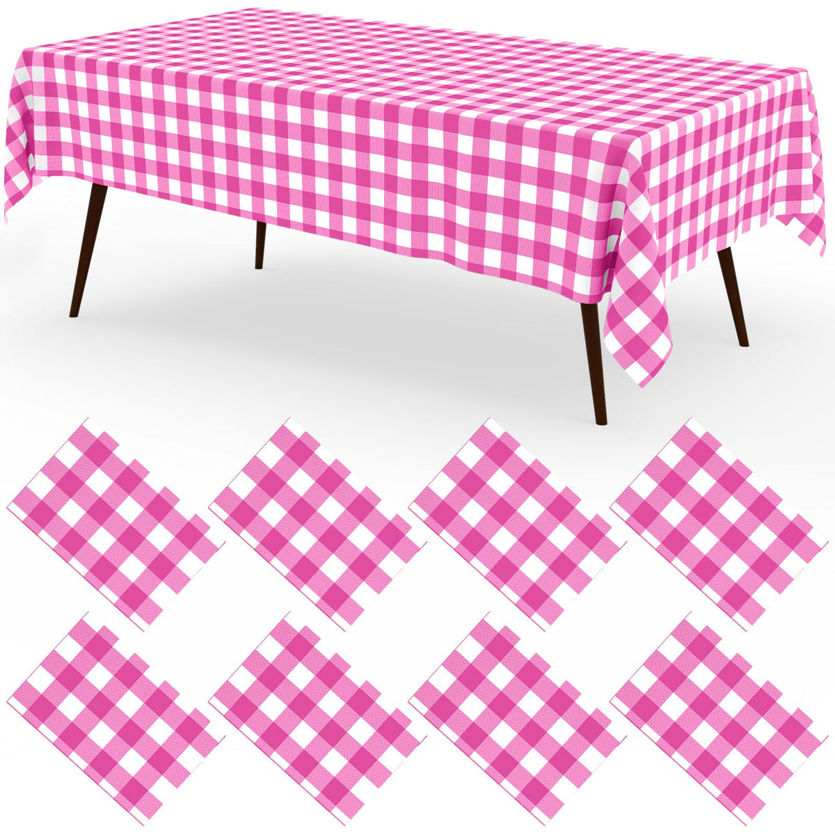 misaya 8 Packs Buffalo Disposable Table Cloth, 54 x 108 Inch Waterproof Plastic Tablecloth, Rectangle Khaki and White Checkered Table Covers for Picnic, Birthday, Party