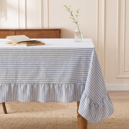 Moukeren 60 x 120 in Farmhouse Ruffle Striped Tablecloth, Pink, Striped