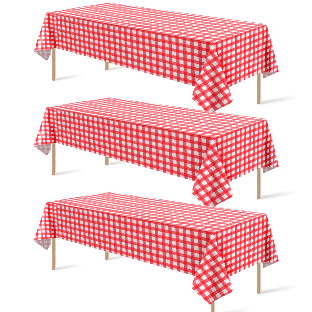 12 Pack Blue and White Plastic Checkered Tablecloth, Premium Decorative Disposable Blue Gingham Plaid Table Cloths for Parties, Rectangle Party Table Cover for Picnic Farm Birthday Wedding, 54x108Inch