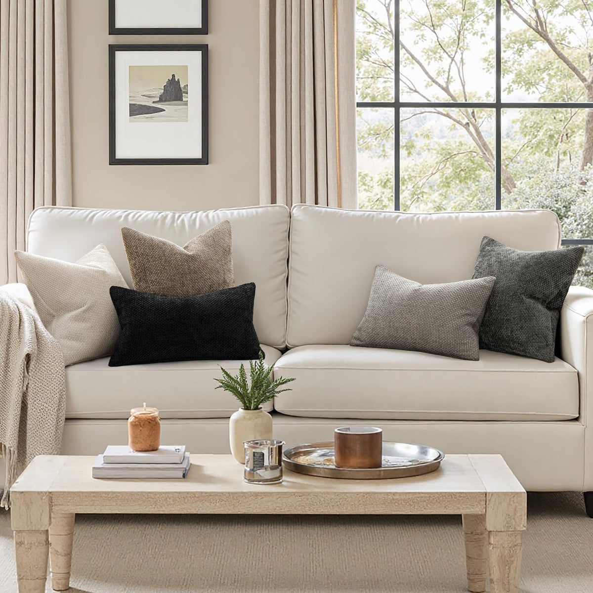 MIULEE Decorative Couch Throw Pillow Covers 18x18 Inch Neutral Beige 2 Pack