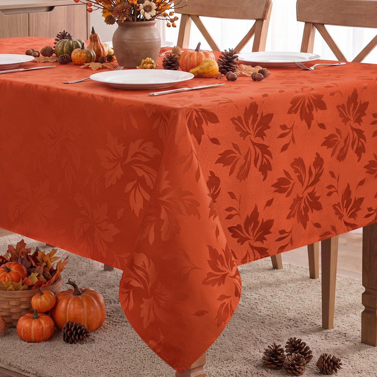 Romanstile Fall Jacquard Rectangle Tablecloth, Thanksgiving Dining Decor