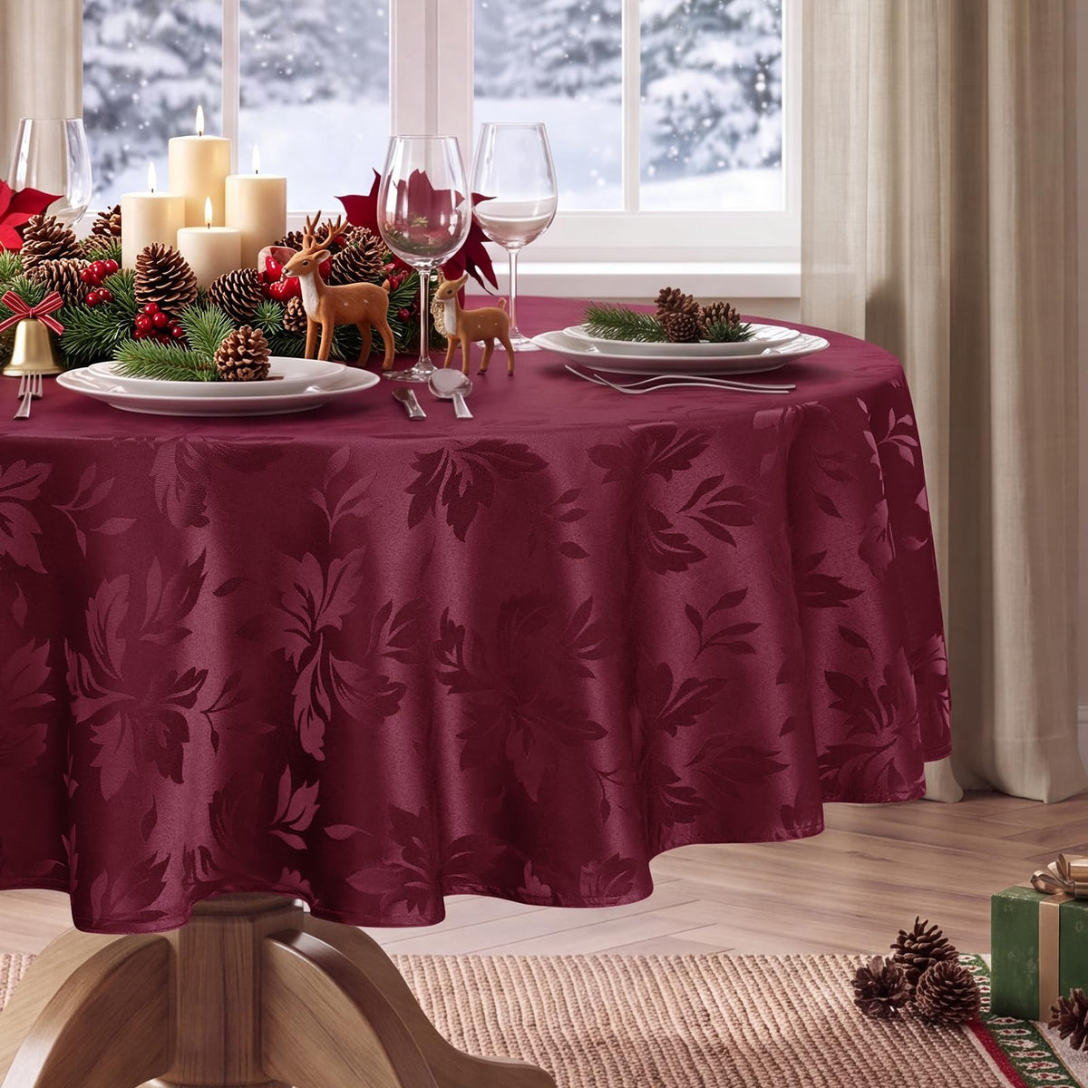 Romanstile Fall Jacquard Rectangle Tablecloth, Thanksgiving Dining Decor